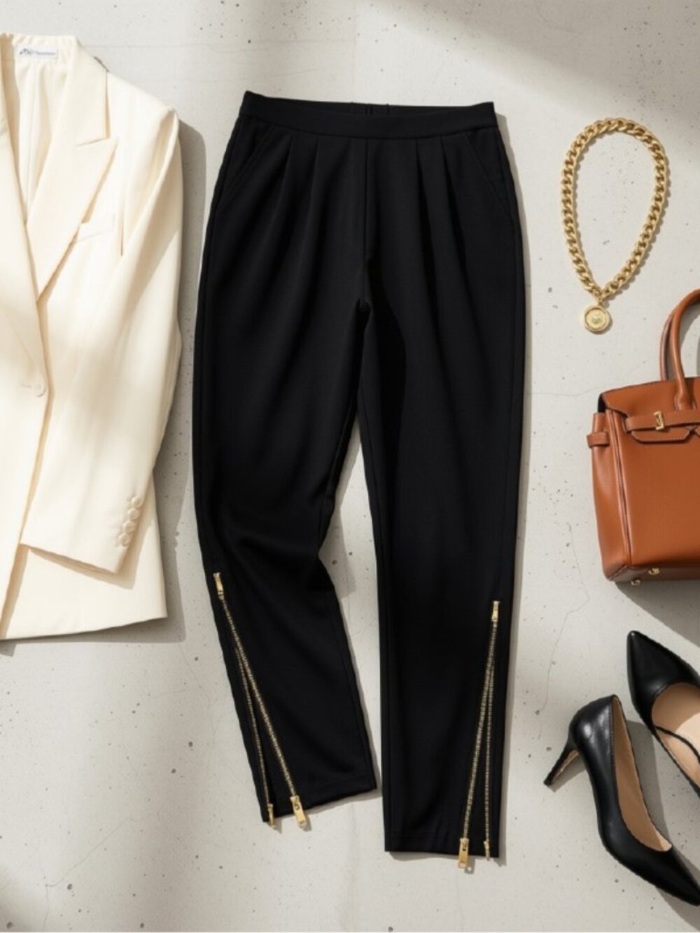 Olsenboye Juniors Sizes 5, 9 Black Dress Pants Pleated Gold Zip Ankle Slim NWT